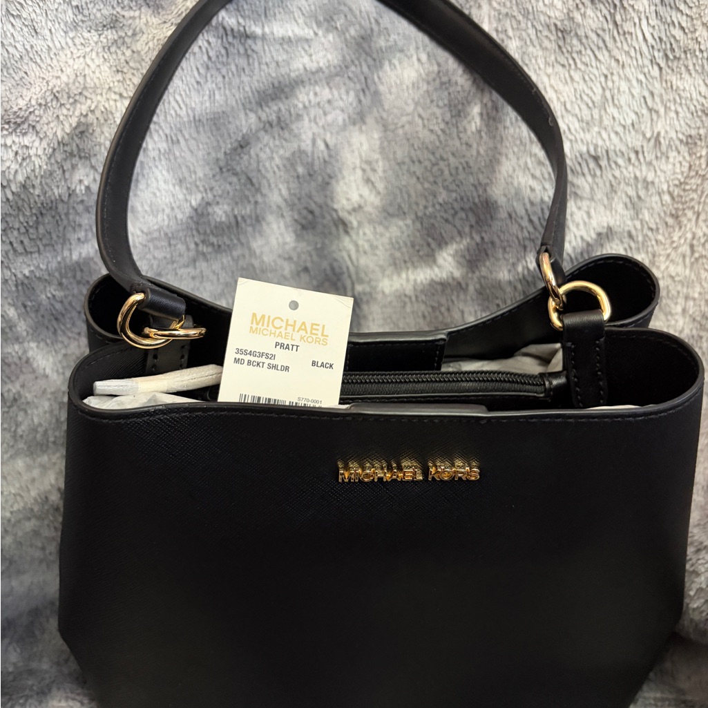 Michael Kors Black Saffiano Leather Shoulder Satchel With Gold Hardware